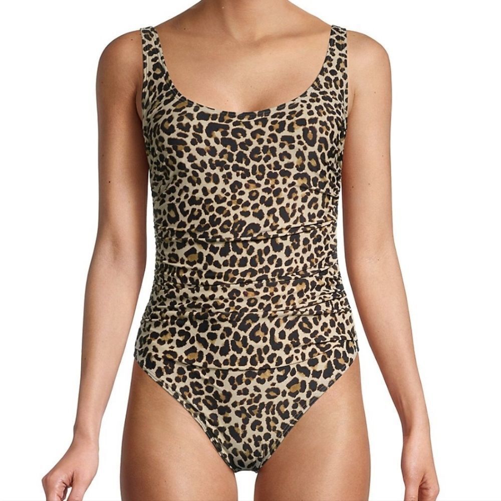 DKNY Women's Printed Leopard Scoop-Neck One-Piece Swimsuit Size 14 - Picture 4 of 16